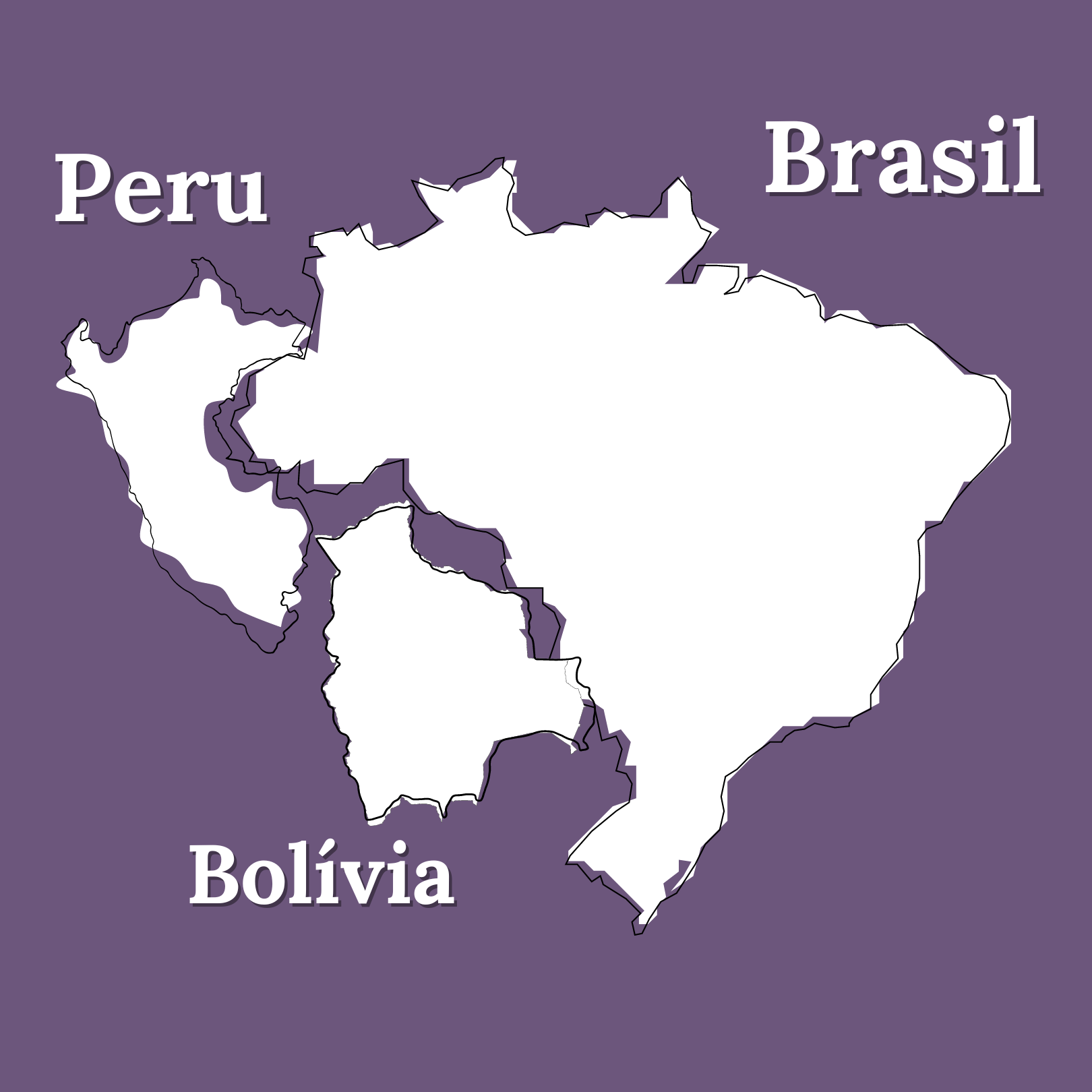  La silueta de los países Brasil, Perú y Bolivia juntos en la imagen